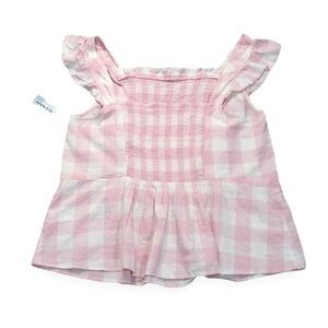 Old Navy Plus Size 2X Babydoll Tank Top Pink/White Plaid Fringe Off-Shouler NWT